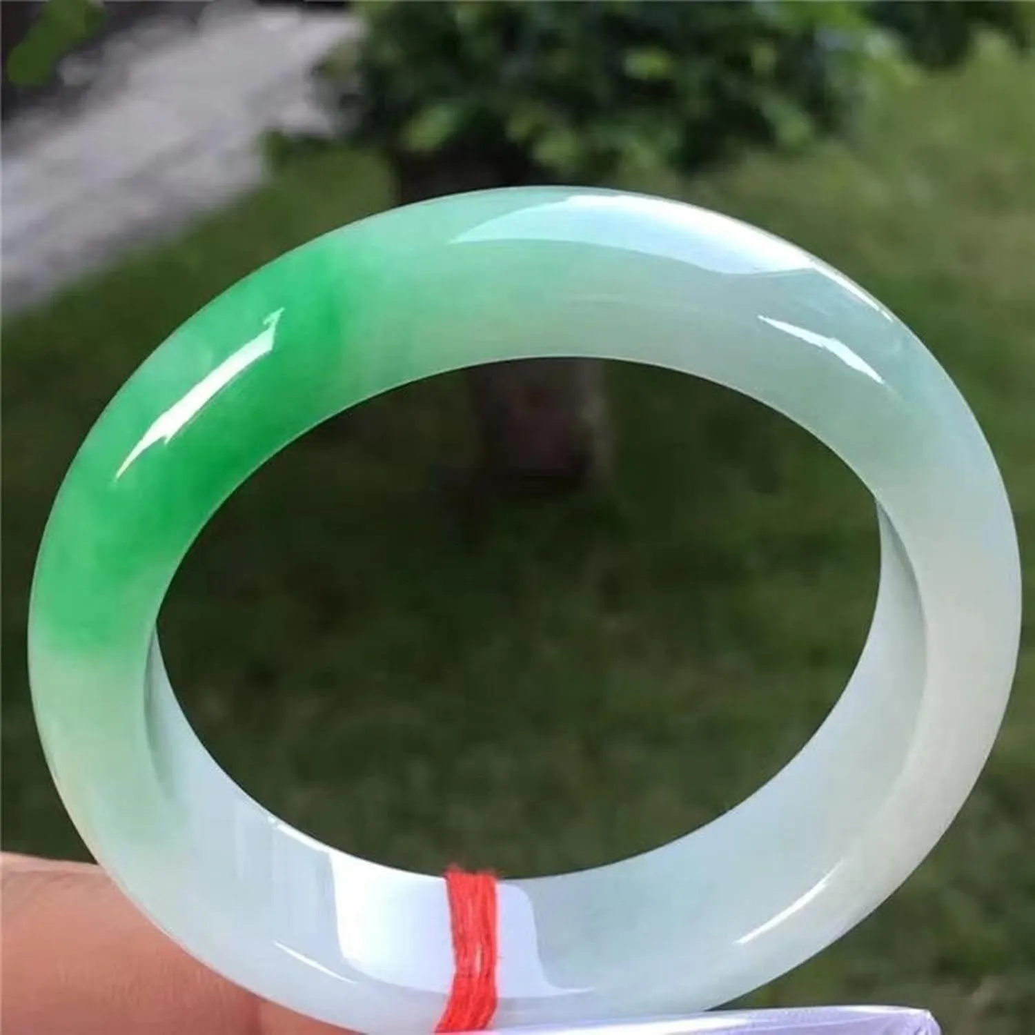 Natural Jade Bangle Bracelet for Women, White Floating Flower Green Jade Bracelet,Handmade with certificate
