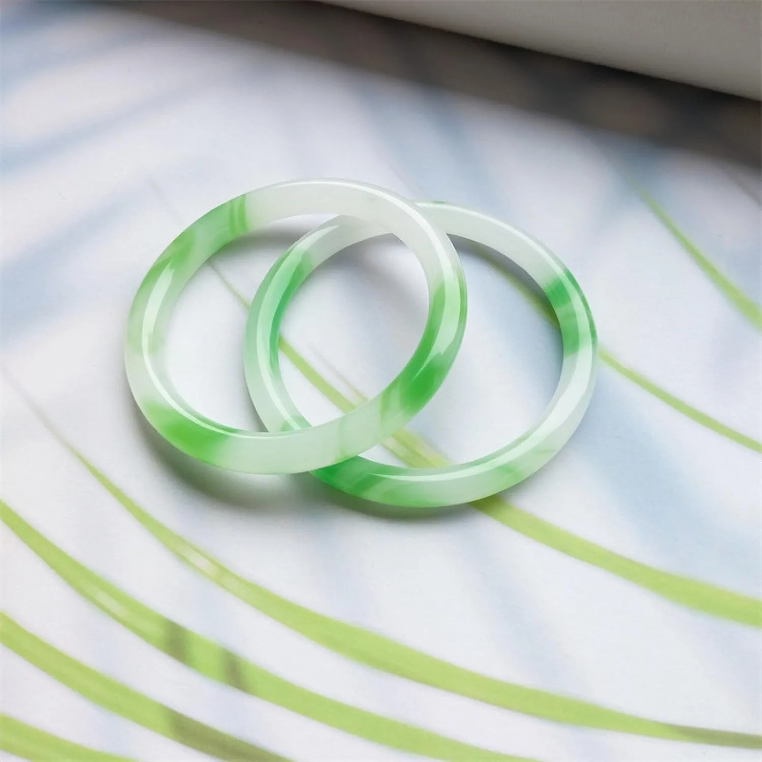 Natural Jade Bangle Bracelet for Women,Genuine White Floating Green Chalcedony, Agate Jade Bangle,Handmade