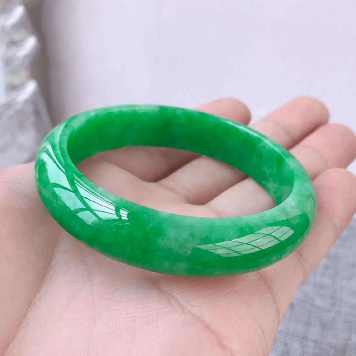 Natural Jade Bangle Bracelet for Women,Myanmar Grade A Jade Bracelet, Classical Charm, with certificate