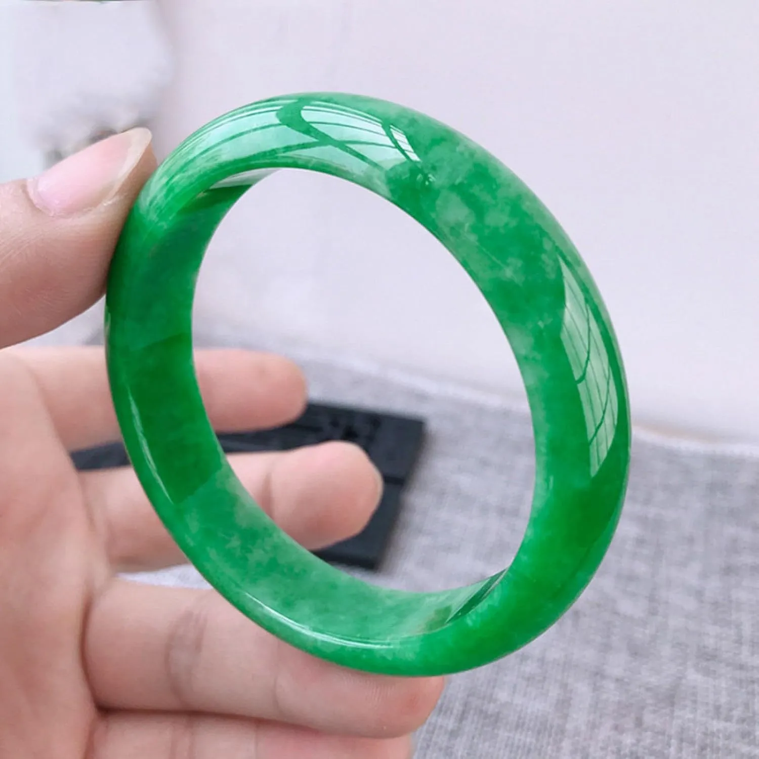 Natural Jade Bangle Bracelet for Women,Myanmar Grade A Jade Bracelet, Classical Charm, with certificate