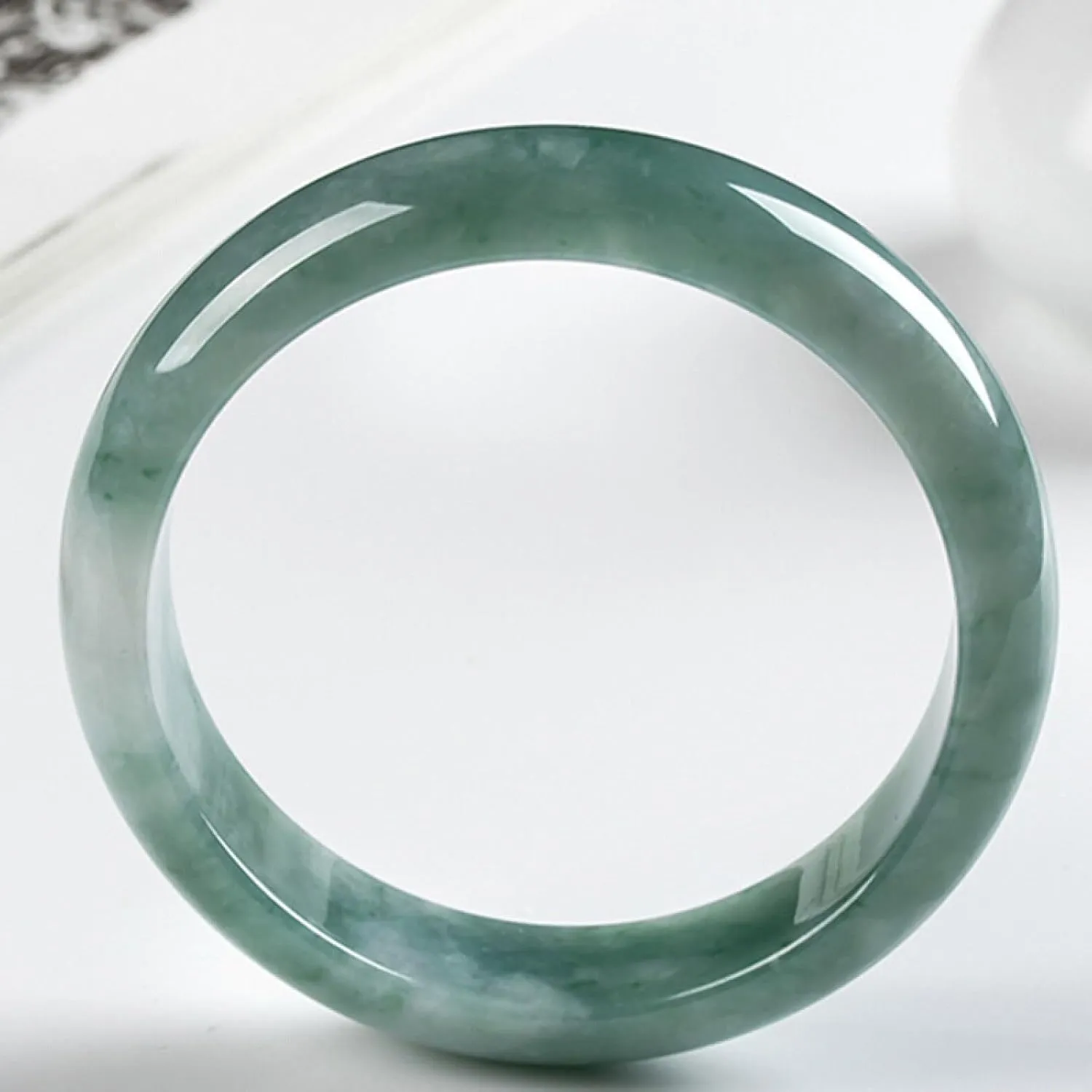Natural Jade Bangle Bracelet, Women Genuine Ice Green Cyan Floating Flower,Jade Bracelet.