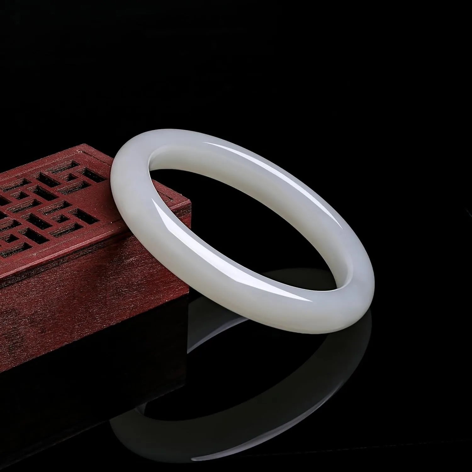 Natural Jade Bracelet Nephrite White Jade Bangle Round Feng Shui Gemstone Dainty Jewelry Hetian Jade Bangle Bracelet for Women Mom Daughter Size 54(170)-60(230) Y1012555-Y1012558