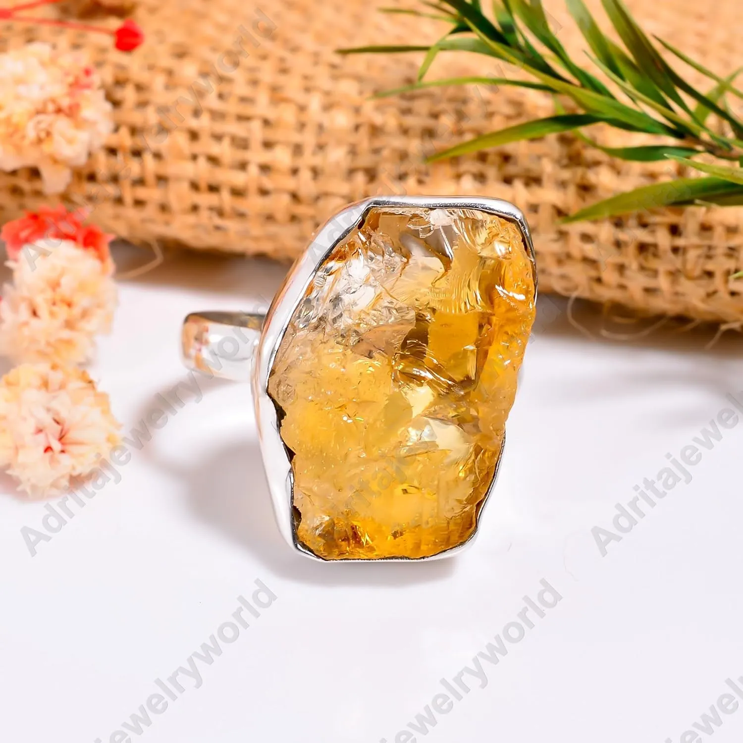 Natural Raw Citrine Gemstone 925 Sterling Silver Yellow Stone Handmade Statement Promise Rings Jewelry for Women (8)