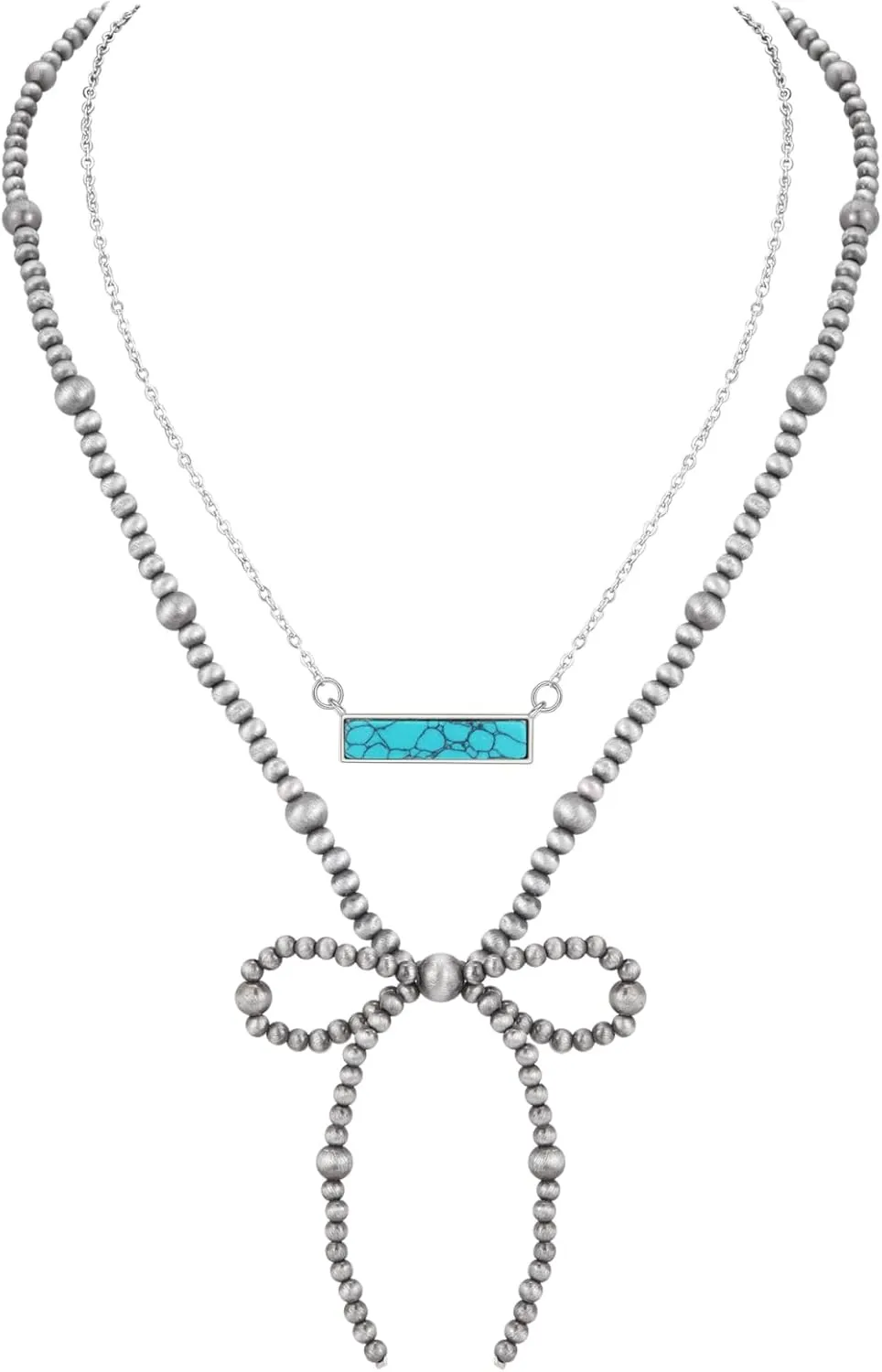 Navajo Pearl Necklace Western Jewelry for Women Turquoise Heart Bar Pendant Necklace Layered Boho Beaded Choker Necklace for Women