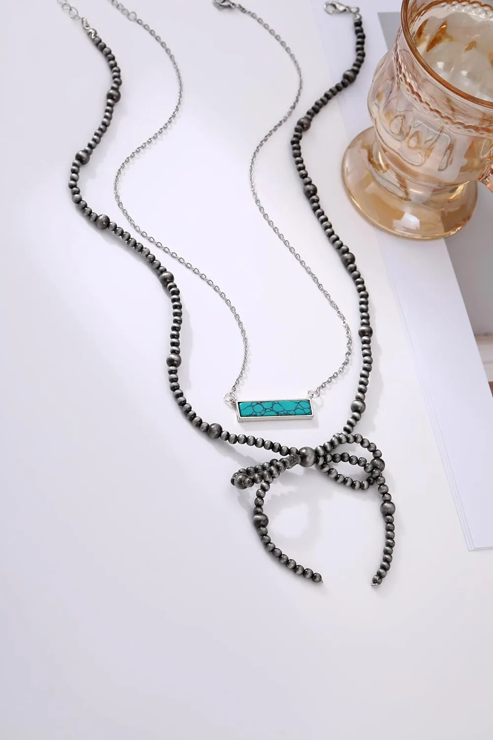 Navajo Pearl Necklace Western Jewelry for Women Turquoise Heart Bar Pendant Necklace Layered Boho Beaded Choker Necklace for Women