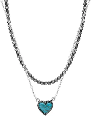 Navajo Pearl Necklace Western Jewelry for Women Turquoise Heart Bar Pendant Necklace Layered Boho Beaded Choker Necklace for Women