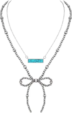Navajo Pearl Necklace Western Jewelry for Women Turquoise Heart Bar Pendant Necklace Layered Boho Beaded Choker Necklace for Women