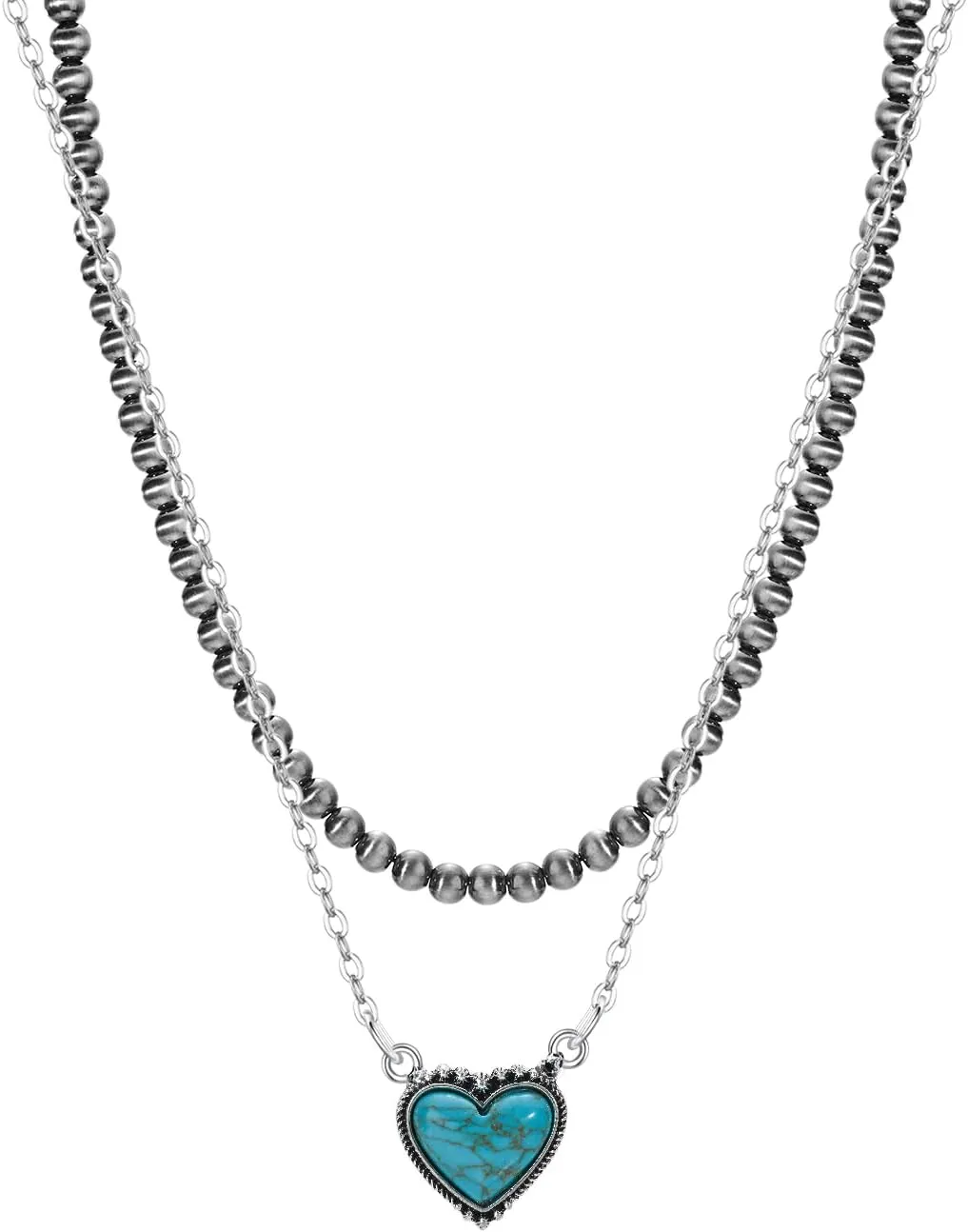 Navajo Pearl Necklace Western Jewelry for Women Turquoise Heart Bar Pendant Necklace Layered Boho Beaded Choker Necklace for Women