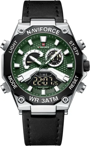 NAVIFORCE Mens Sport Digital Chronograph Watches Super Bright Backlight Waterproof Leather Wristwatch