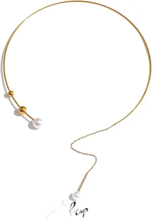 New 2025 Arrival Korean Imitation Pearls Drop Stainless Steel Torques Necklace New For Collar Metal Gold Color Delicate Trendy Jewelry Women With For You Accessories Trendy Creative Gift