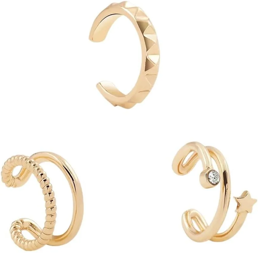 New 2025 Unisex Gift Fashion Crystal Metal Ear Cuff Set For Women Trendy Stackable Statement Rhinestone Clip Earrings Earcuffs Jewelry Findings Accessories Creative For Women And Men
