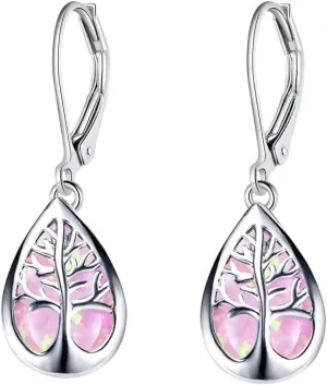 New 2026 Unisex Fashion Tree Of Life Long Dangle Drop Earrings For Women Imitation Blue Fire Opal Femme Statement Jewelry Findings Accessories Gifts Trendy Creative Gift For Women And Men