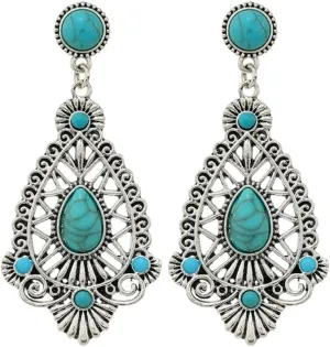 New 2026 Unisex Stainles Stell Ethnic Vintage Imitation Turquoise Earrings For Women Hollow Bohemian Water Drop Alloy Statement Jewelry Fashion Trendy Accessories Creative Gift For Women And Men