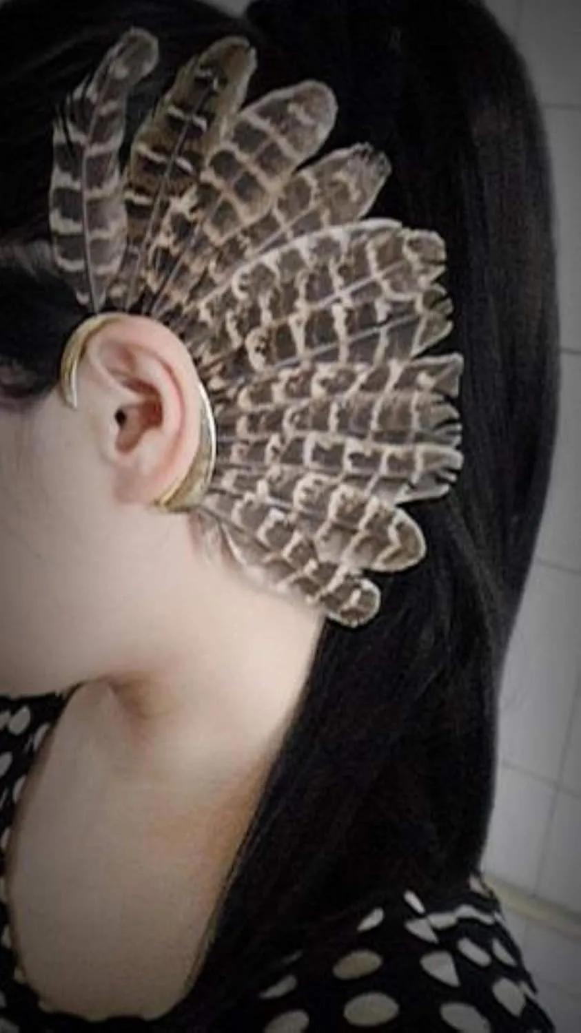 New Unique 1pc(Left) Unisex Big Feather Ear Cuff Non Piercing Gold Clip On Earrings for Women Men