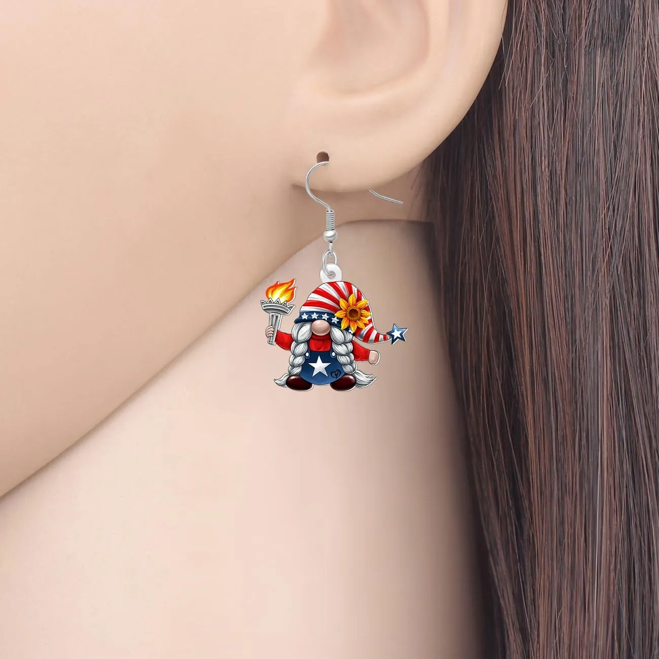 NEWEI Acrylic Funny 4th of July Dwarf Gnomes Dangle Earrings for Women Mom Unique American Flag Hat Patriotic Earrings Independence Day Jewelry Gnome Gifts Outfit Accessories
