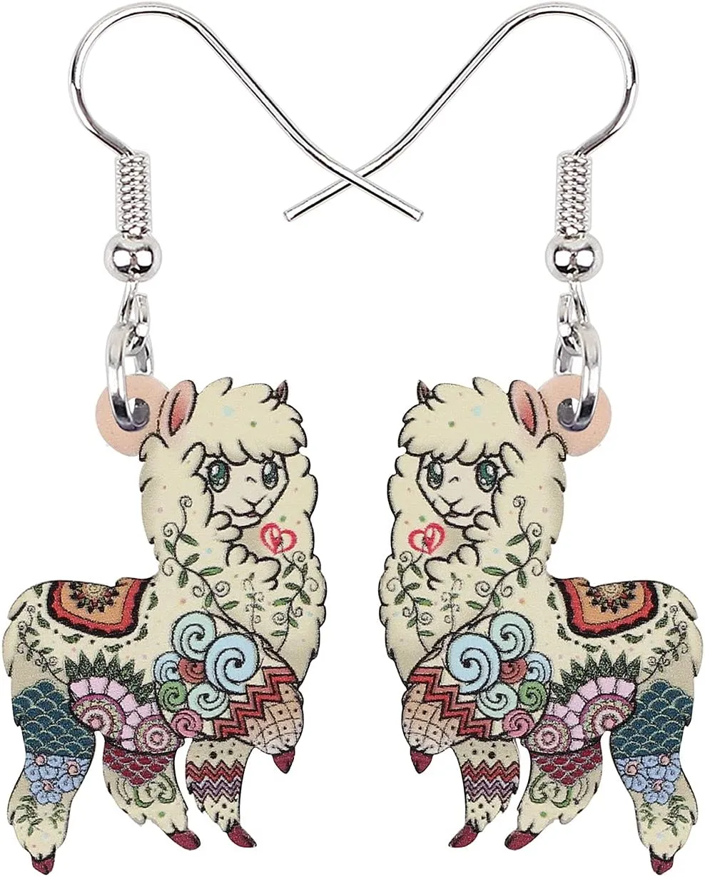 NEWEI Enamel Alloy South America Alpaca Earrings Drop Dangle Fashion Unique Animal Jewelry For Women Gift Charms