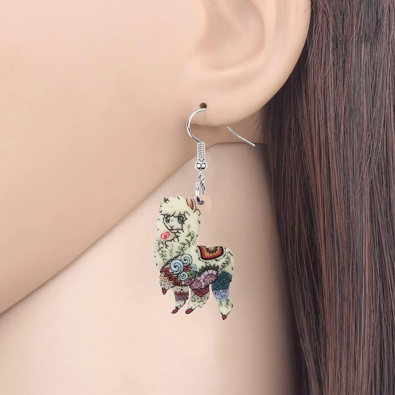 NEWEI Enamel Alloy South America Alpaca Earrings Drop Dangle Fashion Unique Animal Jewelry For Women Gift Charms
