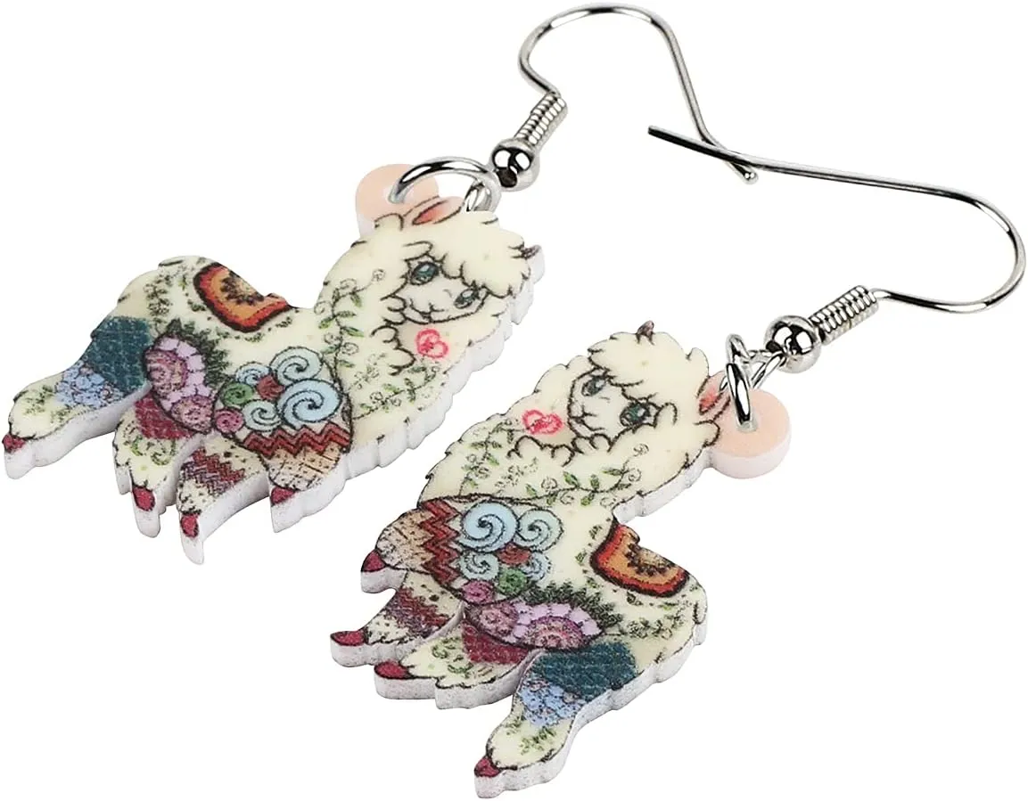 NEWEI Enamel Alloy South America Alpaca Earrings Drop Dangle Fashion Unique Animal Jewelry For Women Gift Charms