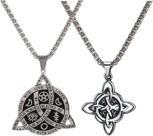 NIGHTCRUZ 2PCS Witch Knot Necklace, Celtic Knot Pendant with Triquetra Trinity, Stainless Steel Necklace for Women