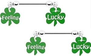 Nipple Shield Rings Barbell Sold as a Pair 14g Irish 3 Leaf Clover Shamrock