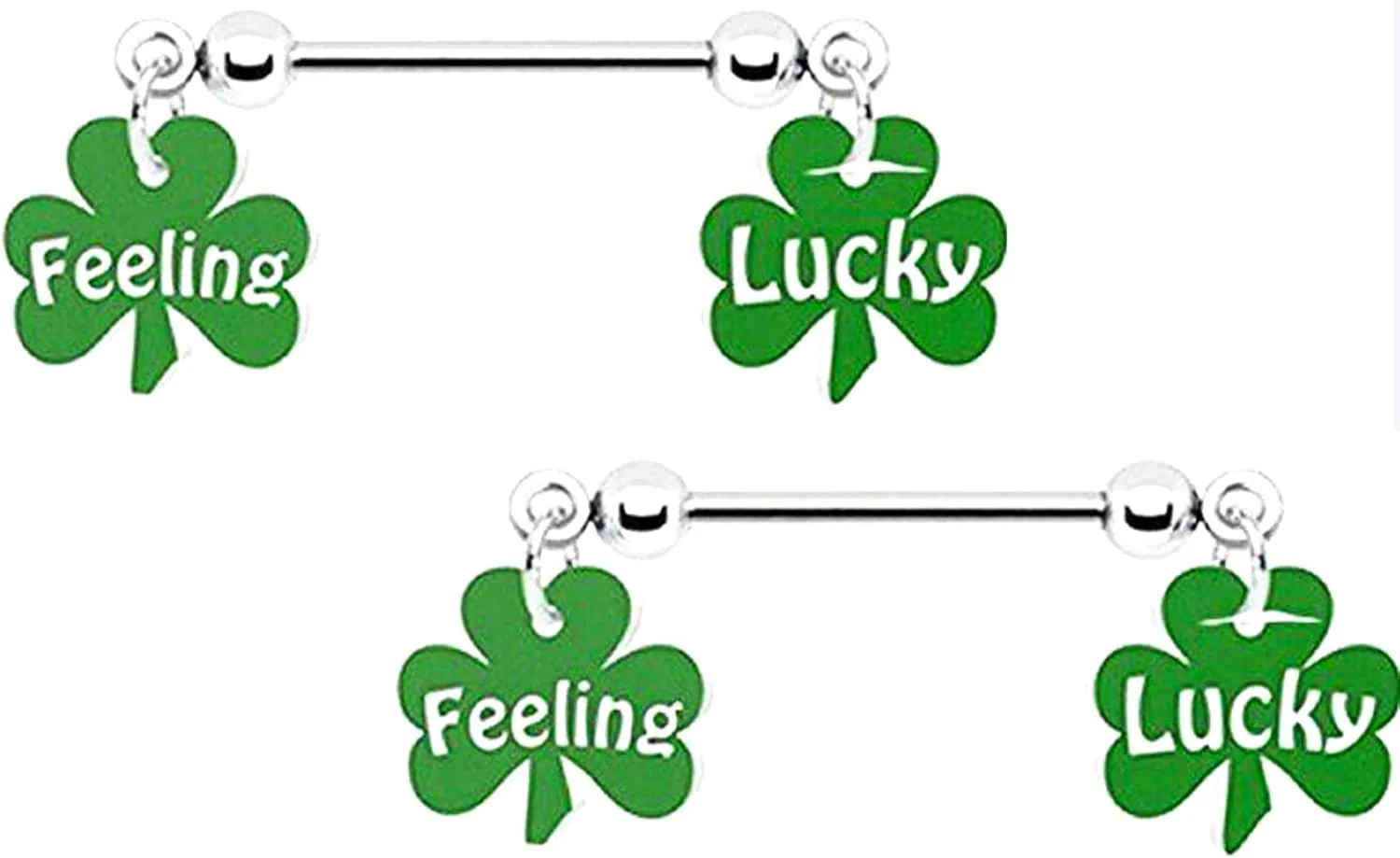 Nipple Shield Rings Barbell Sold as a Pair 14g Irish 3 Leaf Clover Shamrock