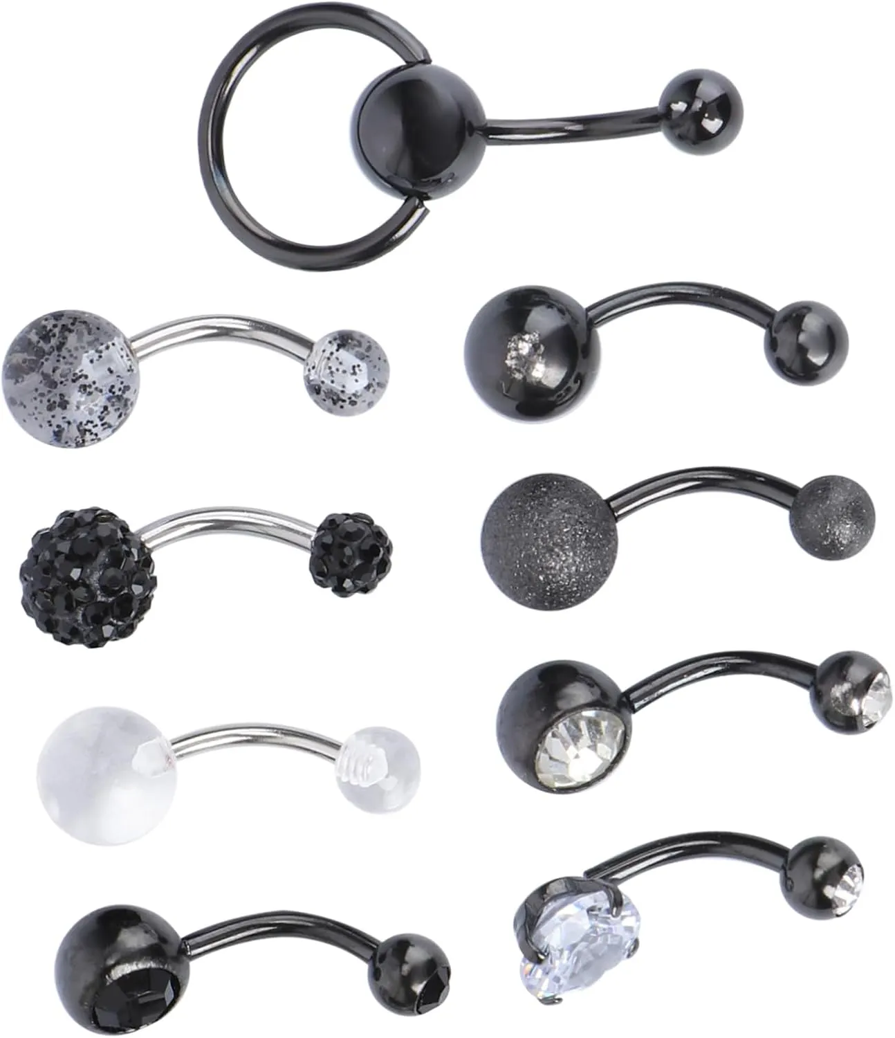 NOLITOY 9 Pcs Colorful Belly Button Rings Acrylic Stainless Steel Zircon Navel Studs Fashionable Piercings Jewelry Set