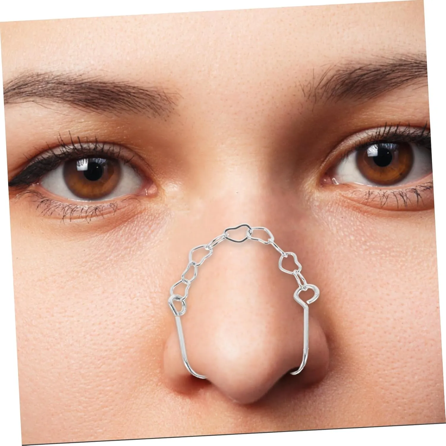 Nose Chain Nose Hoops Nose Ring with Chain Woman Nose Ring Hoops Heart Shape for Titanium Simple Color