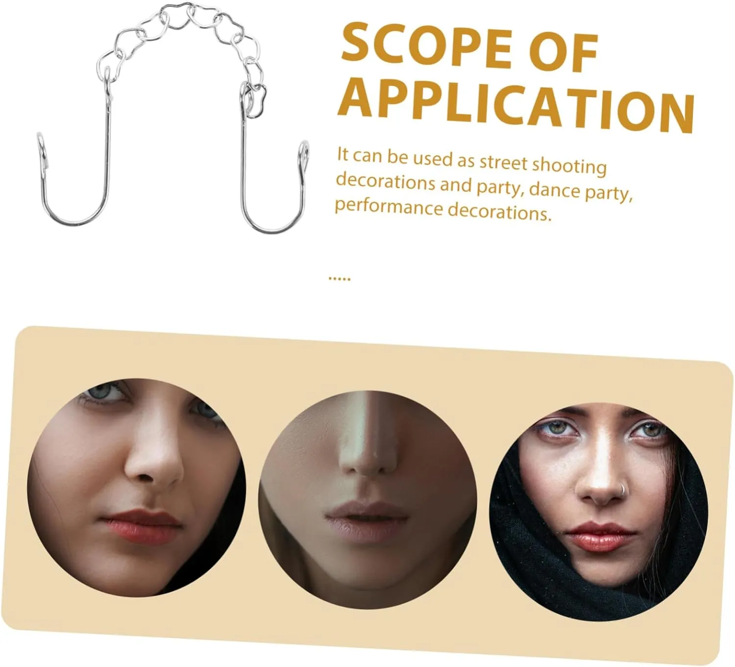 Nose Chain Nose Hoops Nose Ring with Chain Woman Nose Ring Hoops Heart Shape for Titanium Simple Color