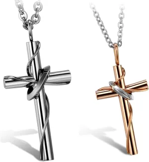 OIDEA Couples Cross Pendant Necklace: Couples Necklace Stainless Steel Matching Necklace Jewelry Gift for Mens Womens