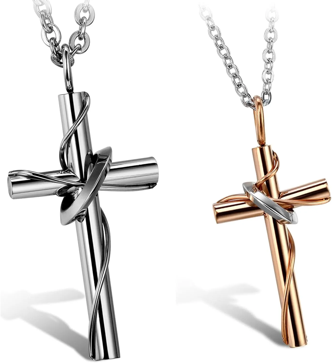 OIDEA Couples Cross Pendant Necklace: Couples Necklace Stainless Steel Matching Necklace Jewelry Gift for Mens Womens