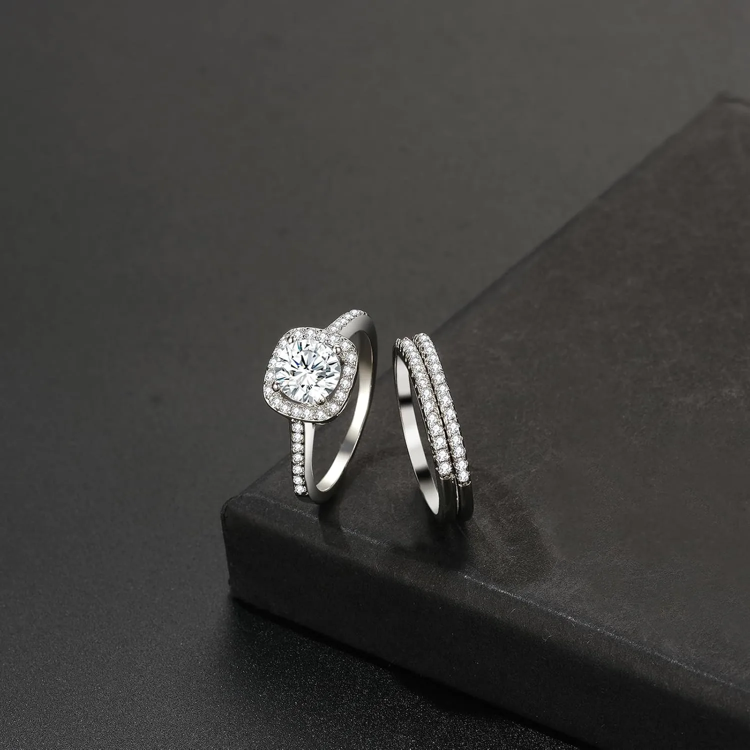 OIDEA Promise Rings for Women: Silver Cubic Zirconia Three-in-One Stacking Engagement Wedding Rings Band for Her Couple Eternity Rings Jewelry Gift