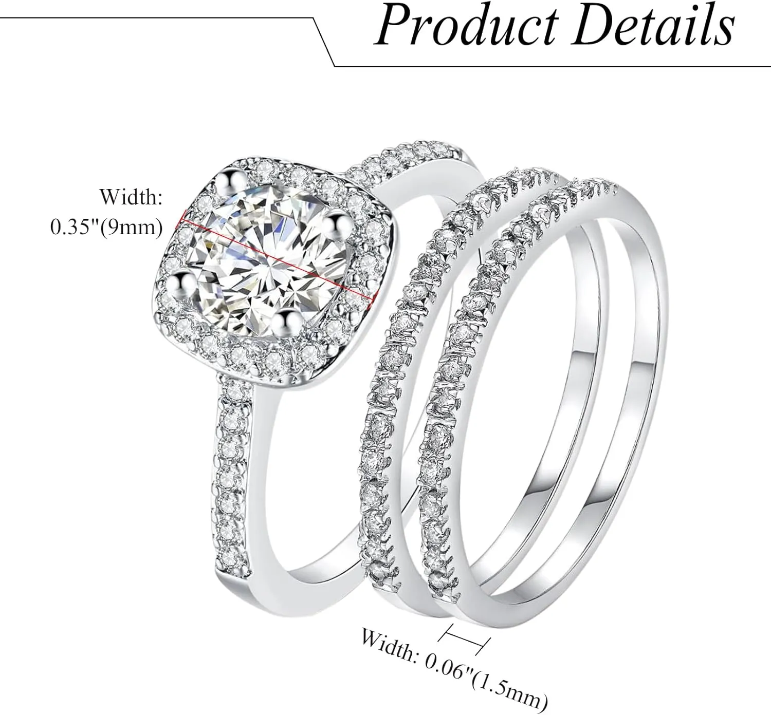 OIDEA Promise Rings for Women: Silver Cubic Zirconia Three-in-One Stacking Engagement Wedding Rings Band for Her Couple Eternity Rings Jewelry Gift