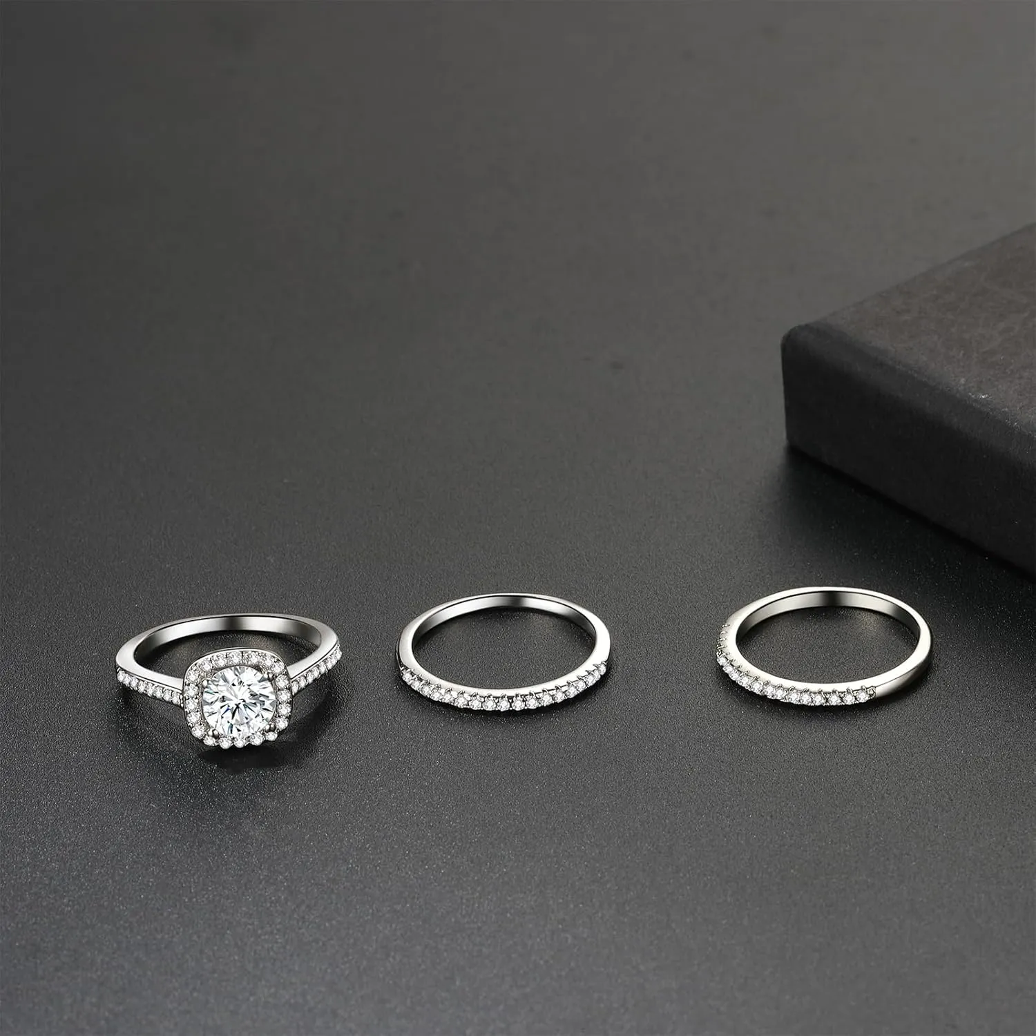 OIDEA Promise Rings for Women: Silver Cubic Zirconia Three-in-One Stacking Engagement Wedding Rings Band for Her Couple Eternity Rings Jewelry Gift