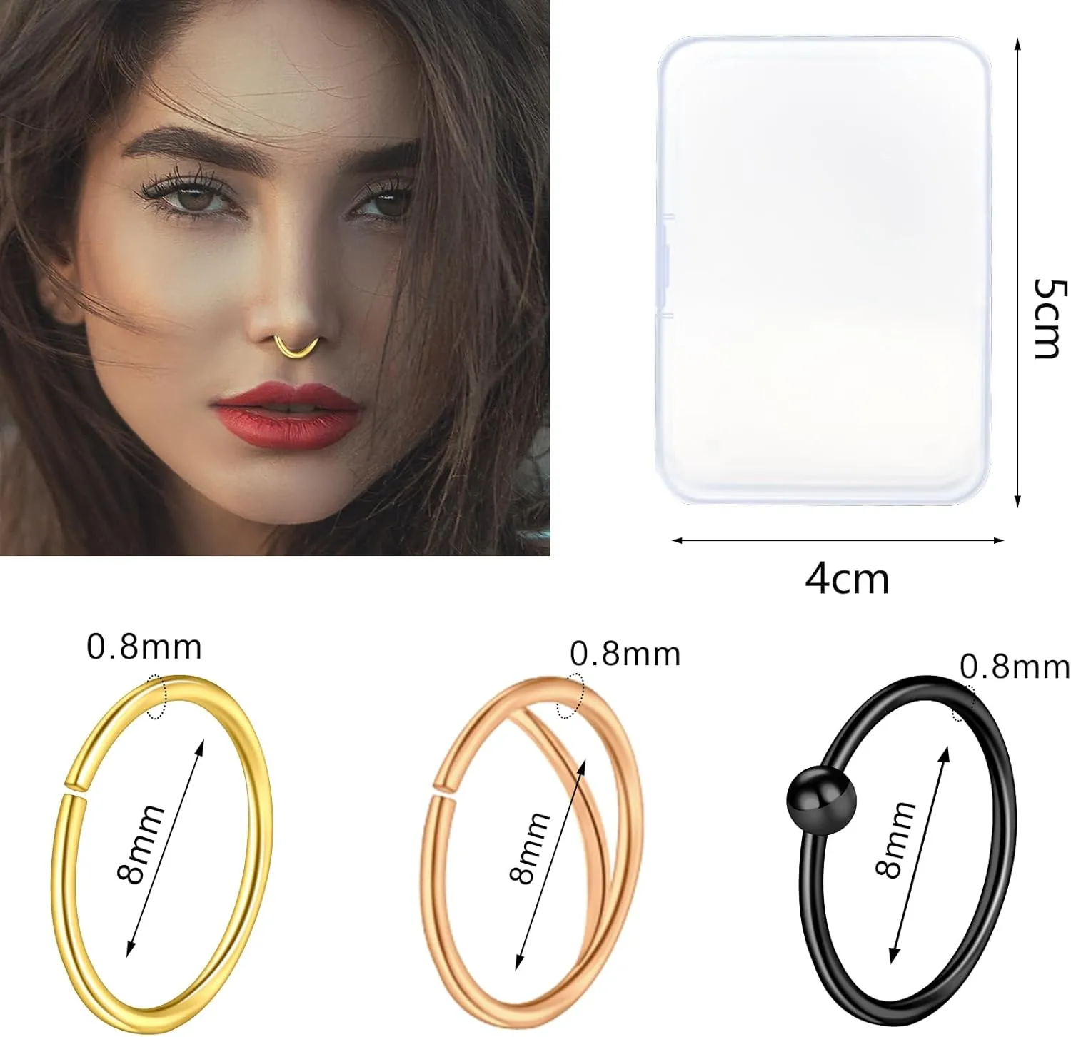 ONESING 32-55 Pcs 20G Nose Rings Hoops & Studs - L Shape, CZ, Stainless Steel Body Piercing Jewelry