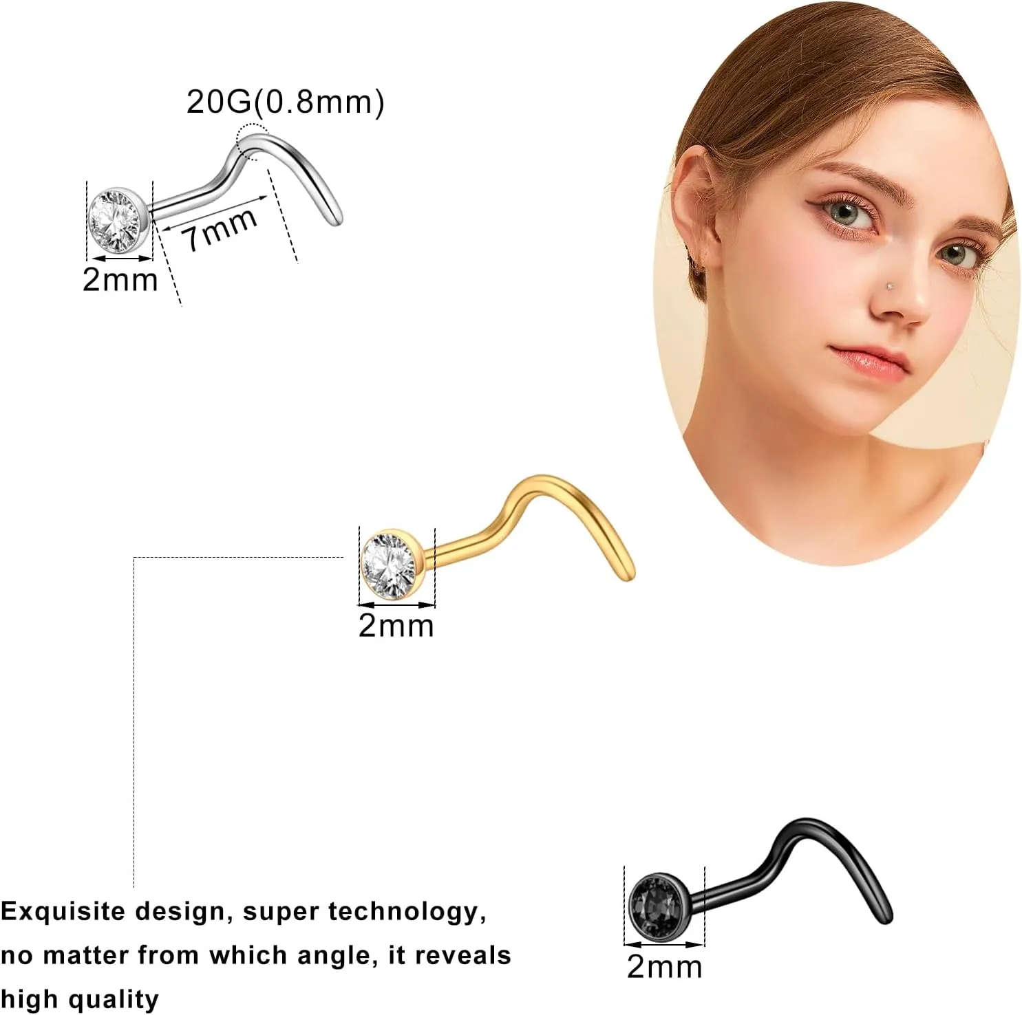 ONESING 32-55 Pcs 20G Nose Rings Hoops & Studs - L Shape, CZ, Stainless Steel Body Piercing Jewelry