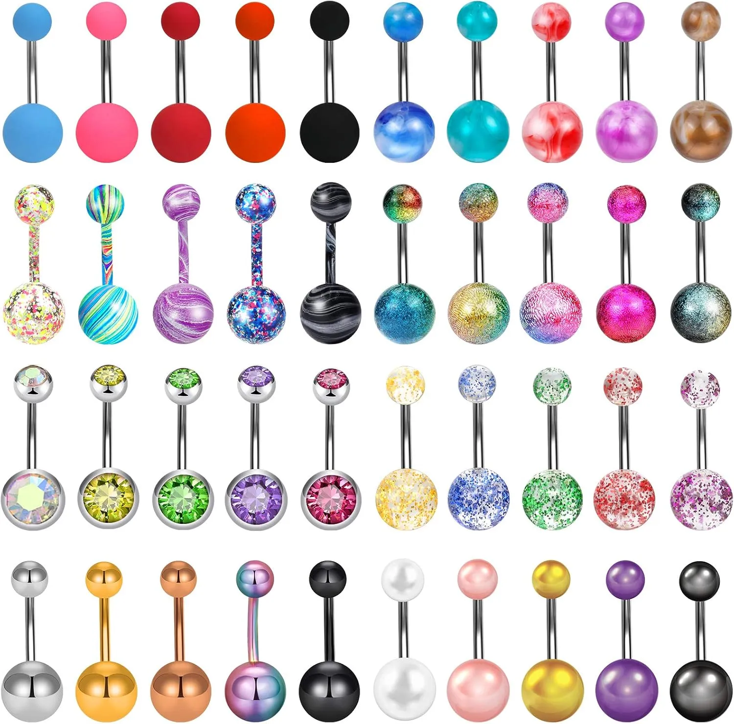 ONESING 40 Pcs 14G Belly Button Rings Belly Rings for Women Belly Piercing Jewelry Belly Barbells Navel Rings Body Piercing Jewelry Stainless Steel Jewelry Silver Ring Body Bar