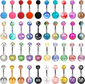 ONESING 40 Pcs 14G Belly Button Rings Belly Rings for Women Belly Piercing Jewelry Belly Barbells Navel Rings Body Piercing Jewelry Stainless Steel Jewelry Silver Ring Body Bar