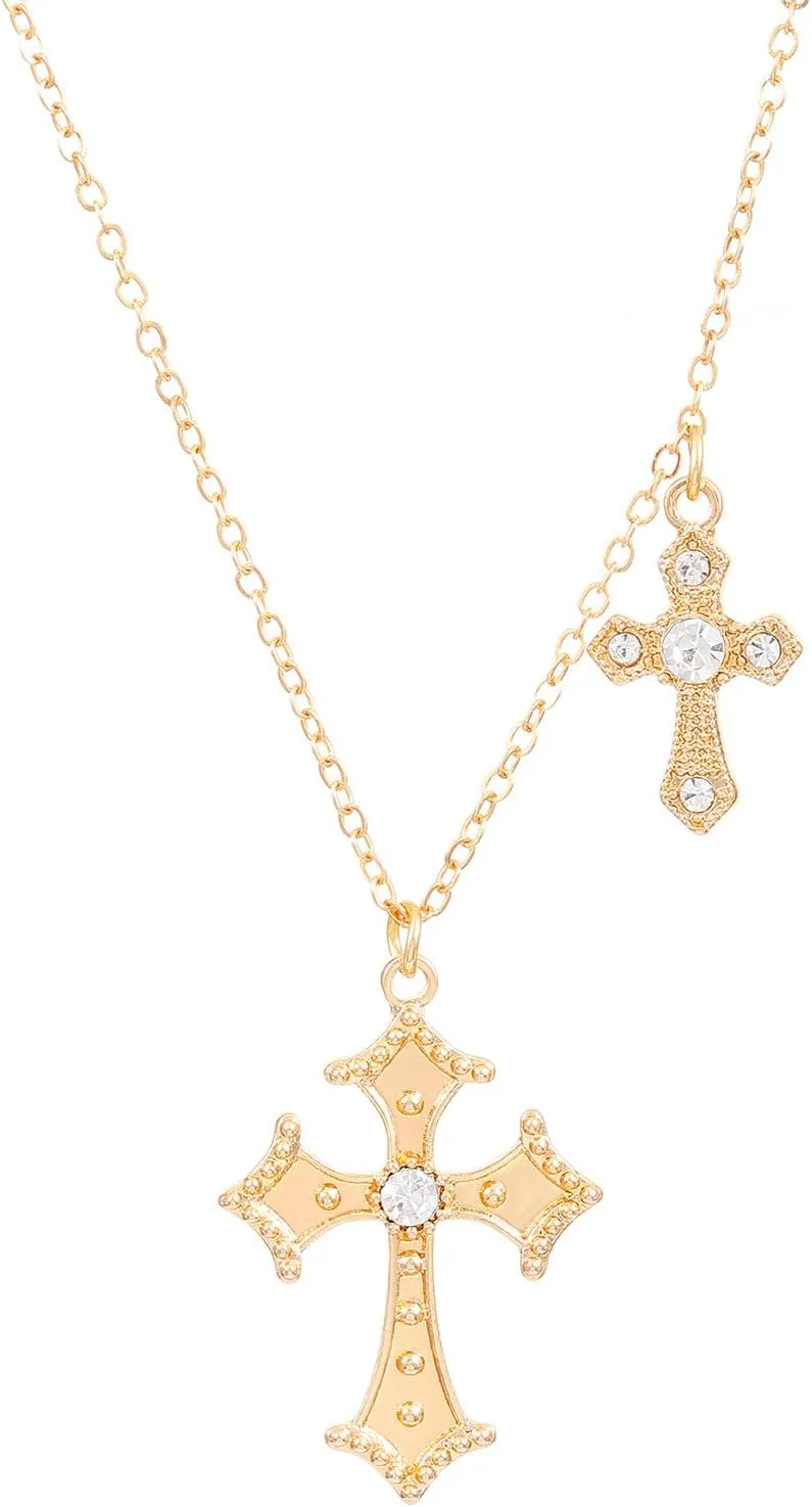 ONLYJUMP Cross Necklace for Women Dainty Gold Silver Plated Double Cross Pendant Necklace Minimalist Trendy Cross Charm Link Chain Choker Delicate Faith Jewelry Religious Gifts