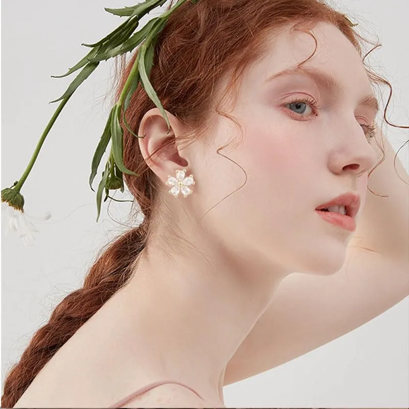 ONLYJUMP Crystal Flower Stud Earrings for Women Flower Stud Earrings Floral Earrings Gold Plated Small Cute Unique Blossom Earrings Jewelry Gift
