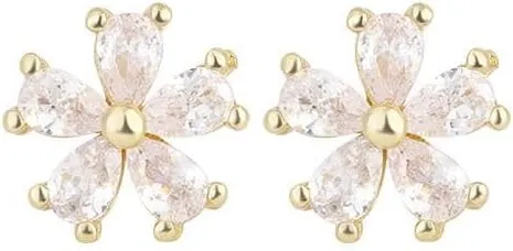 ONLYJUMP Crystal Flower Stud Earrings for Women Flower Stud Earrings Floral Earrings Gold Plated Small Cute Unique Blossom Earrings Jewelry Gift