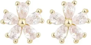 ONLYJUMP Crystal Flower Stud Earrings for Women Flower Stud Earrings Floral Earrings Gold Plated Small Cute Unique Blossom Earrings Jewelry Gift