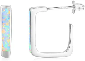Opal Earrings for Women Sterling Silver White/Blue/Orange Opal Square Hoop Earrings Hoop Jewelry Gift for Women