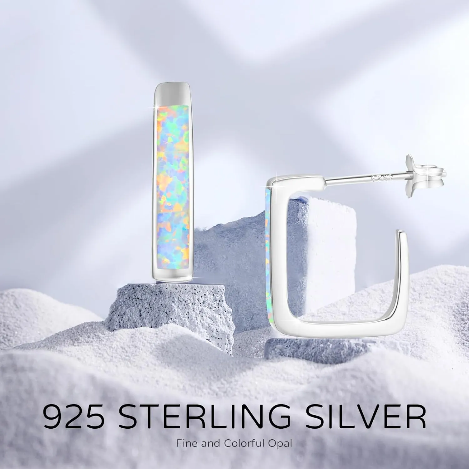 Opal Earrings for Women Sterling Silver White/Blue/Orange Opal Square Hoop Earrings Hoop Jewelry Gift for Women