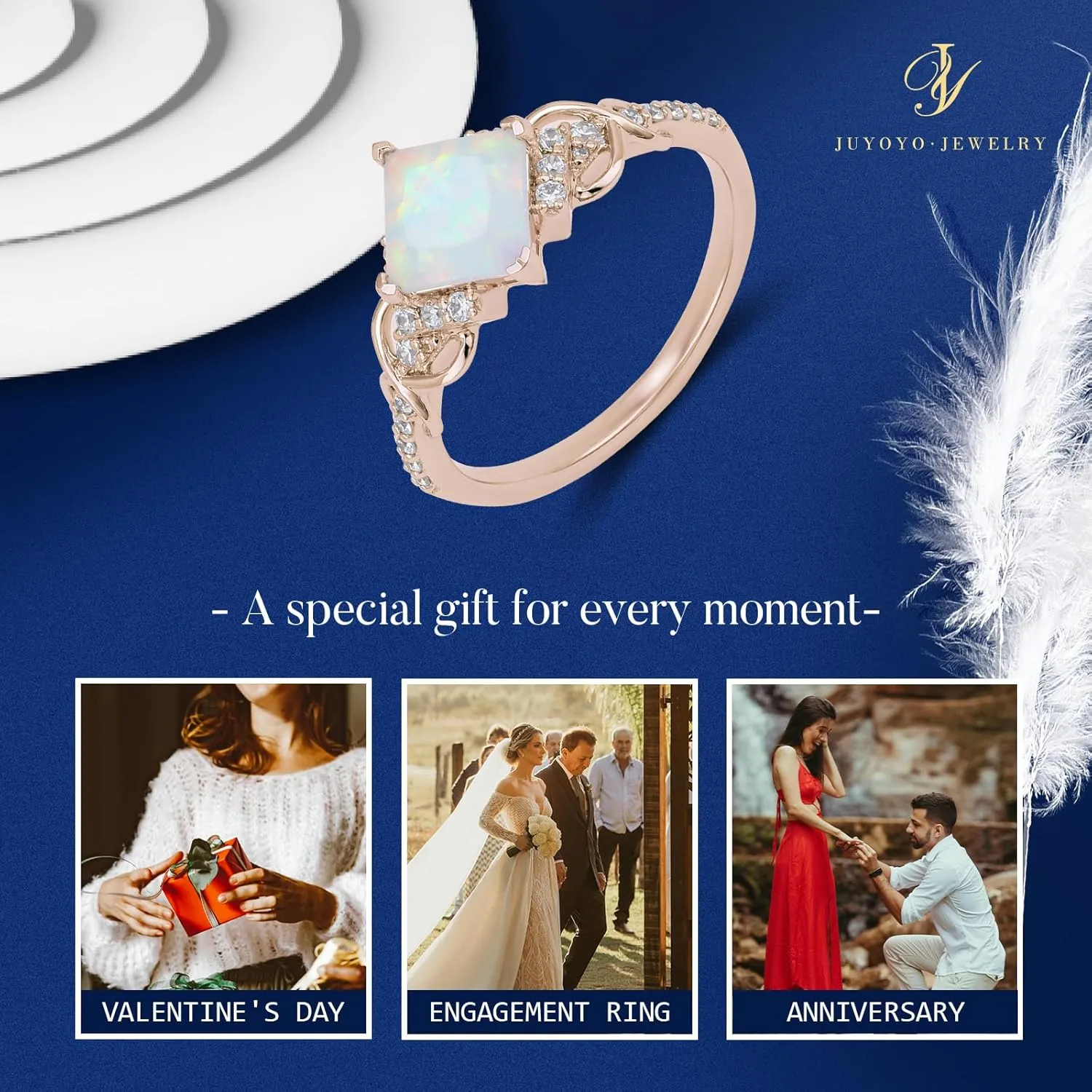 Opal Engagement Rings for Women, 925 Sterling Silver Rings for Women, Princess Cut Opal Promise Rings for Her Wedding Rings for Women Size 3-10