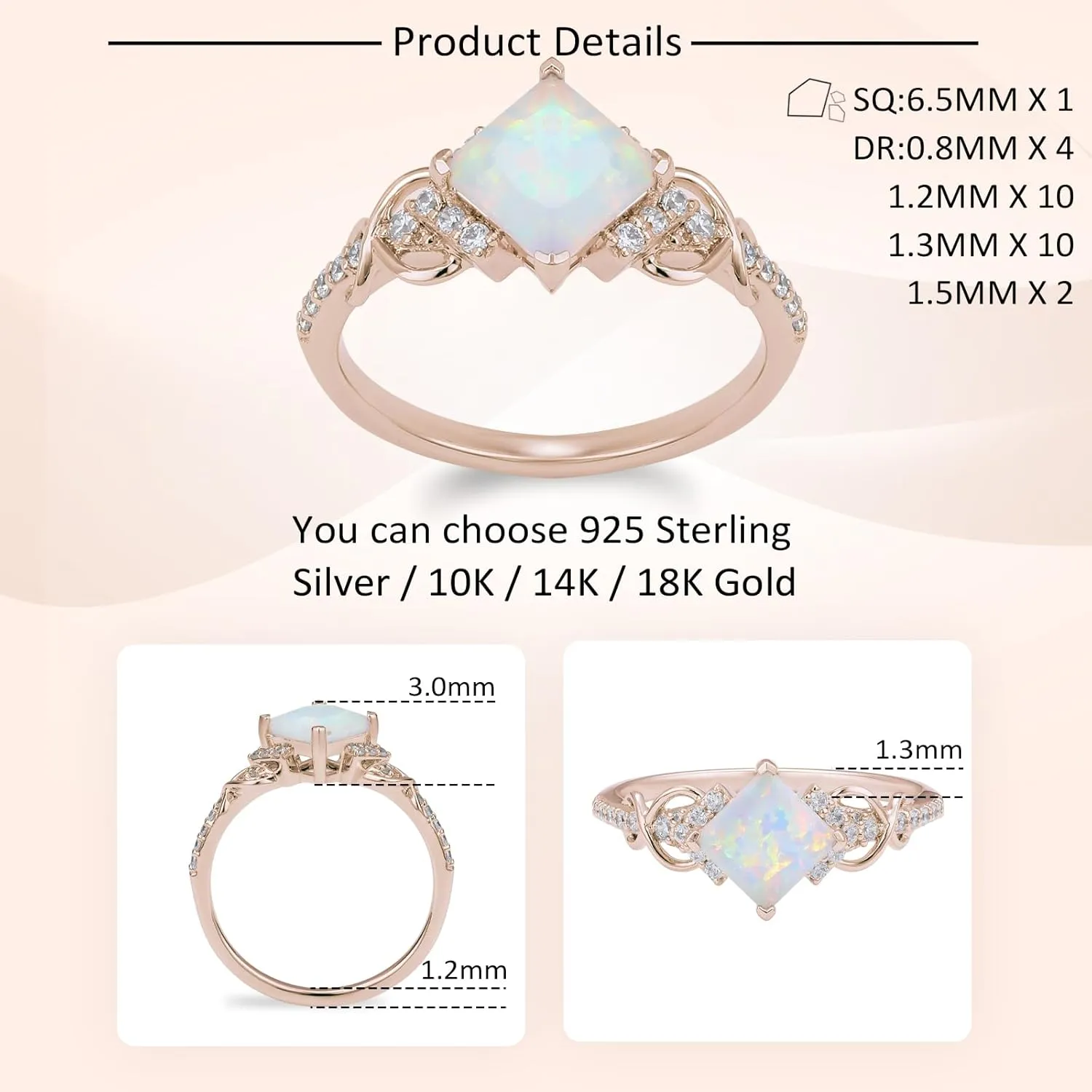 Opal Engagement Rings for Women, 925 Sterling Silver Rings for Women, Princess Cut Opal Promise Rings for Her Wedding Rings for Women Size 3-10