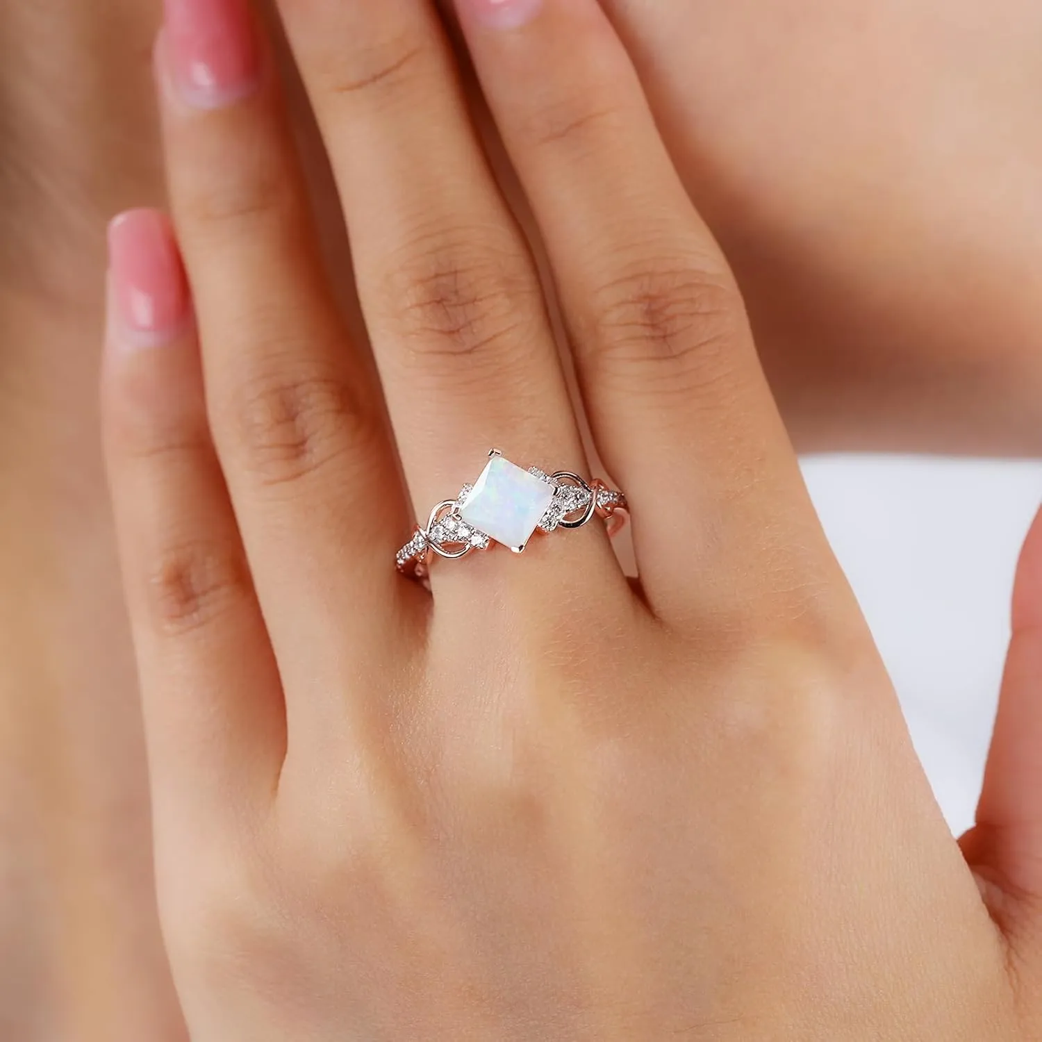 Opal Engagement Rings for Women, 925 Sterling Silver Rings for Women, Princess Cut Opal Promise Rings for Her Wedding Rings for Women Size 3-10