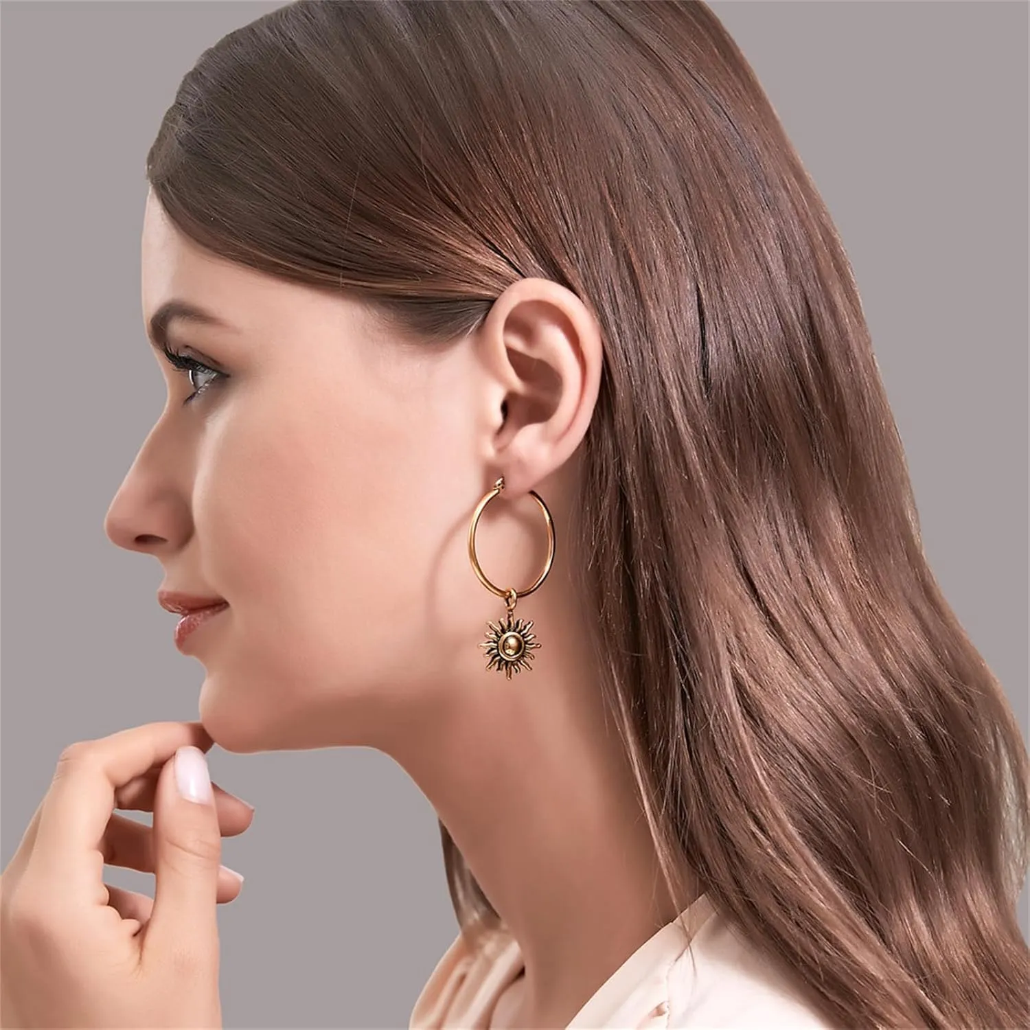 Opal Sun Hoop Earrings Gold Silver Plated Vintage Unique Sunflower Flower Sunburst Celestial Lightweight Dangle Drop Earrings for Women Boho Style Birthday Party Vacation Fashion Jewelry Gifts