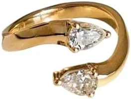 Open Dual Diamond Wedding band open Pear Wedding band Custom EVE Ring Set - featuring a 1.2CT Champagne Pear Diamond,14 Kt Gold Plated,Gifted For Her,Size 3-12.