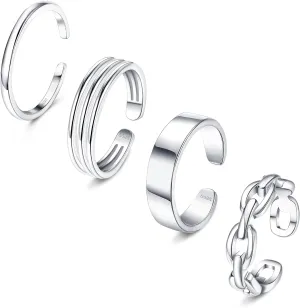ORAZIO 925 Sterling Silver Toe Rings For Women Adjustable Triple Band Toe Ring Set Cute Toe Rings Jewelry