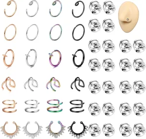 ORAZIO Fake Nose Ring - Stainless Steel Fake Nose Rings for Women Small Faux Septum Nose Ring Stud CZ Lip Ring Stud Nose Cuff Cartilage Earring Small Non Piercing Nose Ring Faux Piercing Jewelry